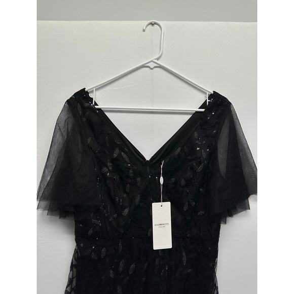 Ever Pretty Black Sequin Mesh Maxi Dress 🖤 NWT XXL Gothic Fairy Formal Gown - Picture 4 of 12